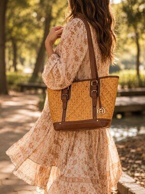 Etienne Aigner Rattan Woven Shoulder Tote Bag Santa Cruz Vintage EUC